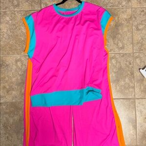 Vibrant Pink and Teal Colorblock Dress